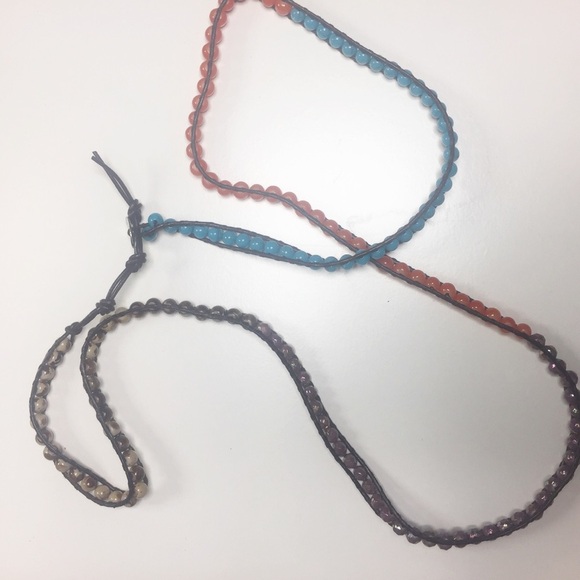 Leather (dark brown) and bead wrapped bracelet. - Picture 2 of 4